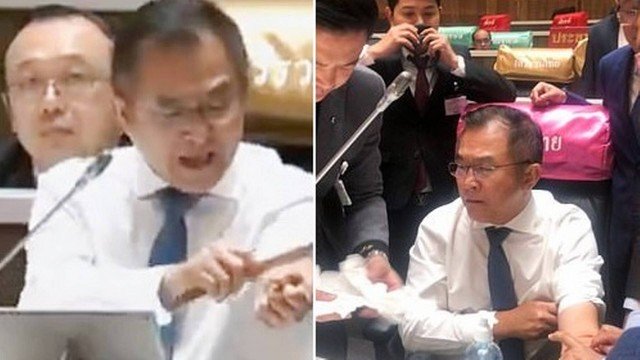 Deputado corta pulso durante debate no Parlamento da Tailândia