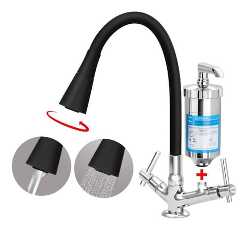 Torneira Bica Móvel Mesa 1279 C-62 1/4 Volta Tubo Sininho Preto