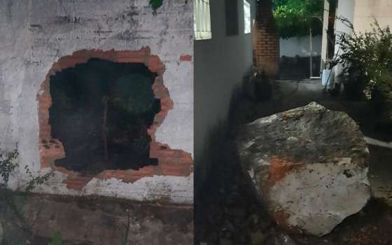 Pedra desliza e atinge muro de casa em Barra do Garças; Defesa Civil faz alerta