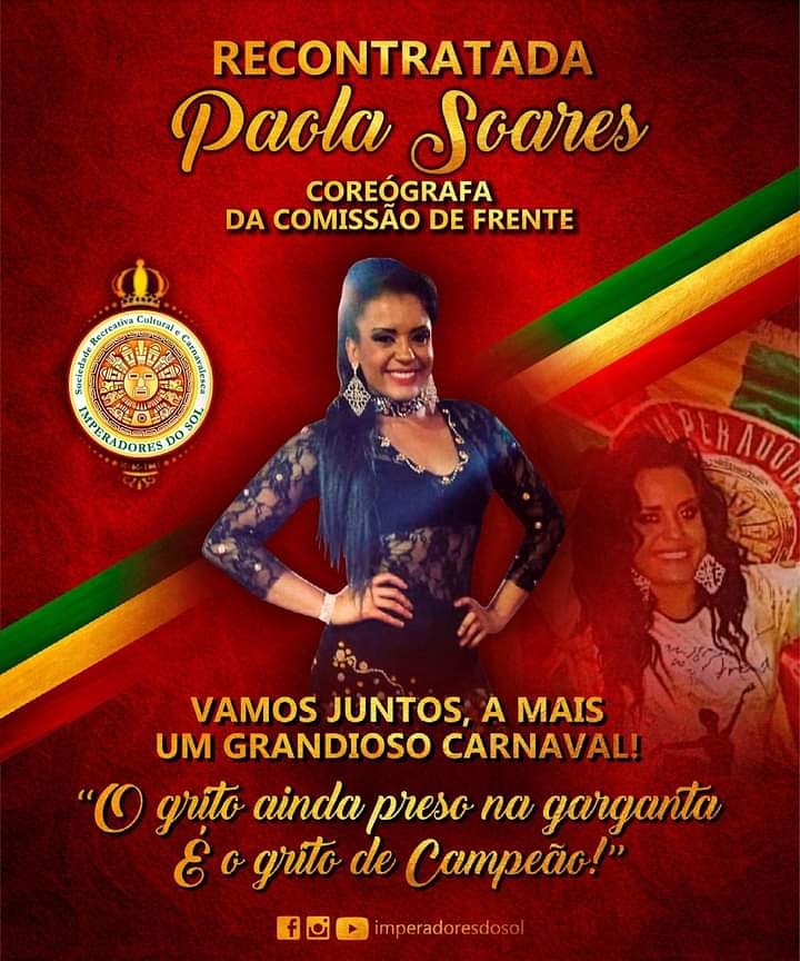 IMPERADORES DO SOL TEM PAOLA COMO COREÓGRAFA DA COMISSÃO DE FRENTE PARA 2022